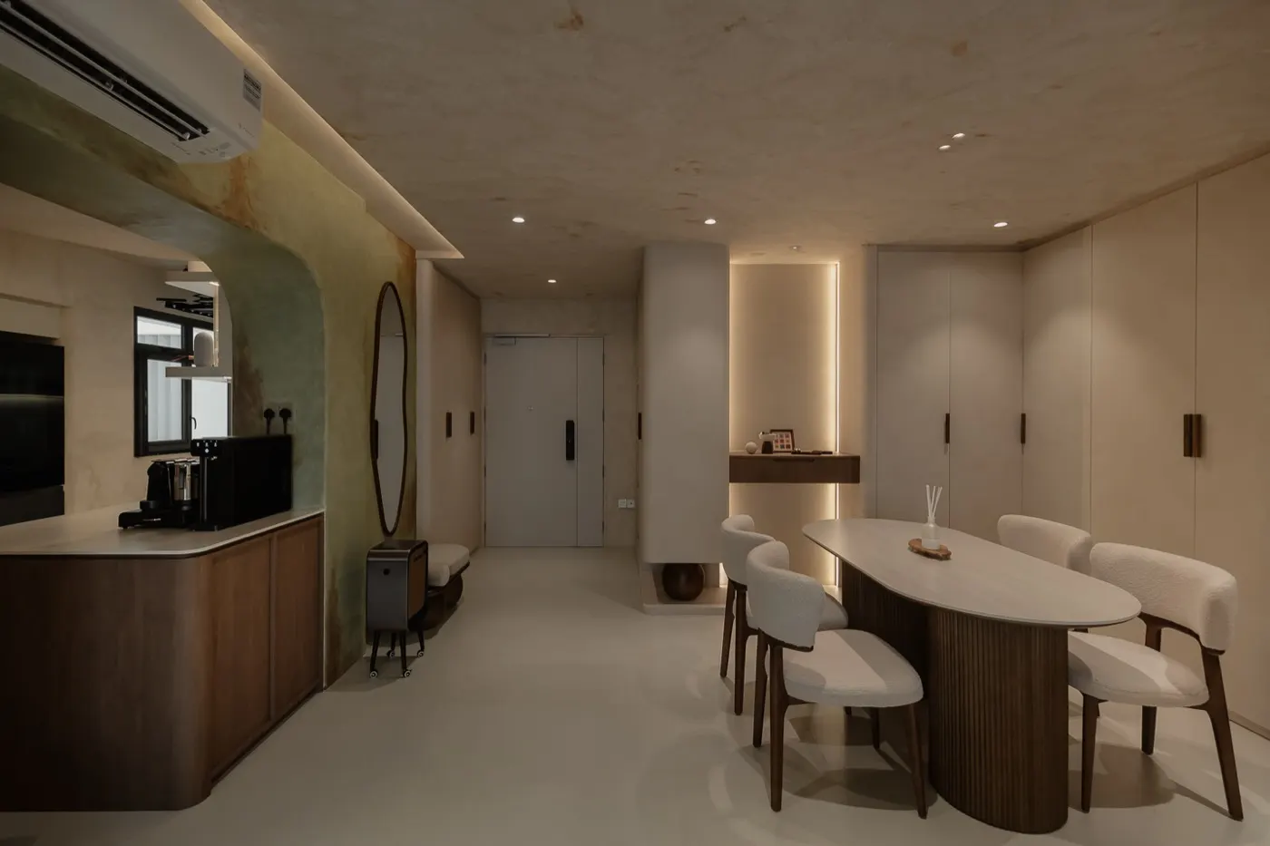 Dining table and kitchen counter in warm tones, 307B Tengah Drive